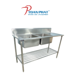 BÀN CHẬU RỬA INOX ĐÔI CÓ KỆ SONG