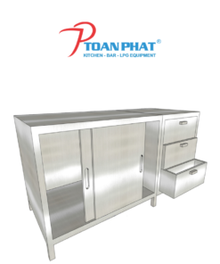 BÀN TỦ INOX CỬA MỞ CÓ NGĂN KÉO