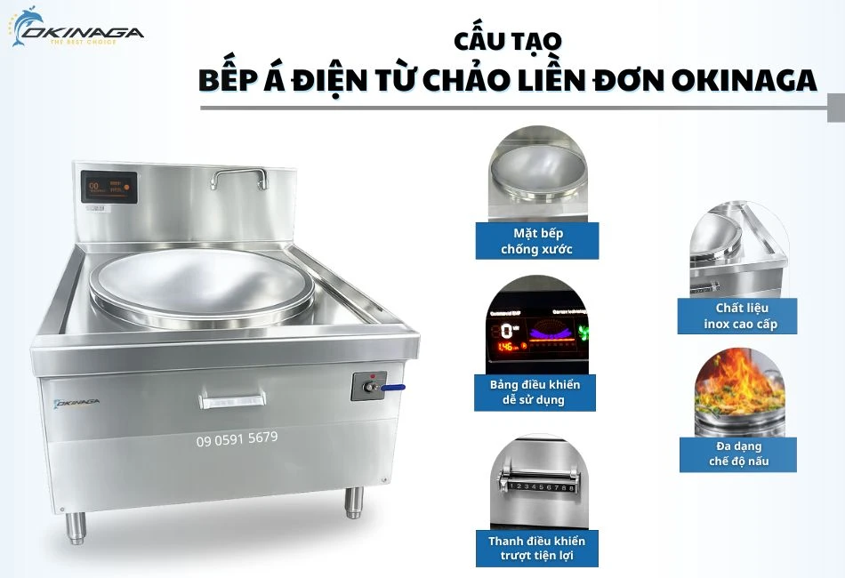 Cấu tạo bếp á từ đơn chảo liền OKINAGA