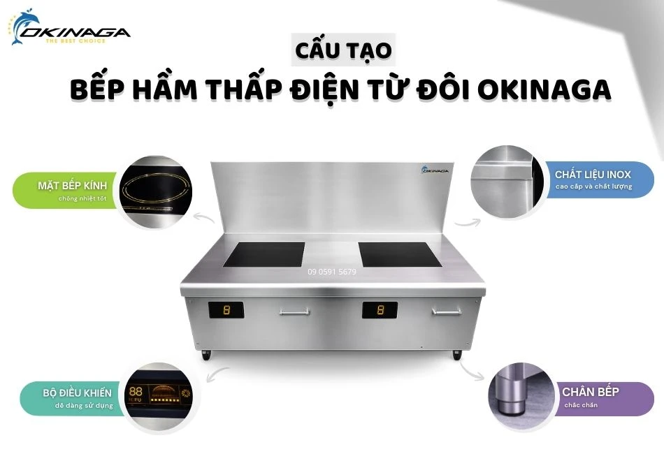 Cấu tạo bếp hầm thấp điện từ đôi OKINAGA