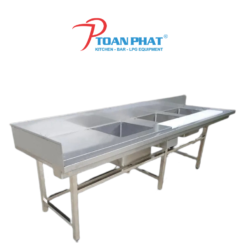 BỒN RỬA 3 NGĂN INOX CÓ BÀN KHU SƠ CHẾ