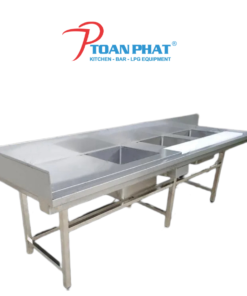 BỒN RỬA 3 NGĂN INOX CÓ BÀN KHU SƠ CHẾ
