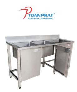 BỒN RỬA CHÉN 2 NGĂN CÓ CỬA MỞ KÈM LỖ XẢ RÁC