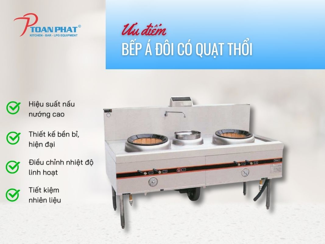 Bếp Á đôi có quạt thổi 1 bầu nước 4 Ưu điểm của bếp Á 2 họng có quạt thổi