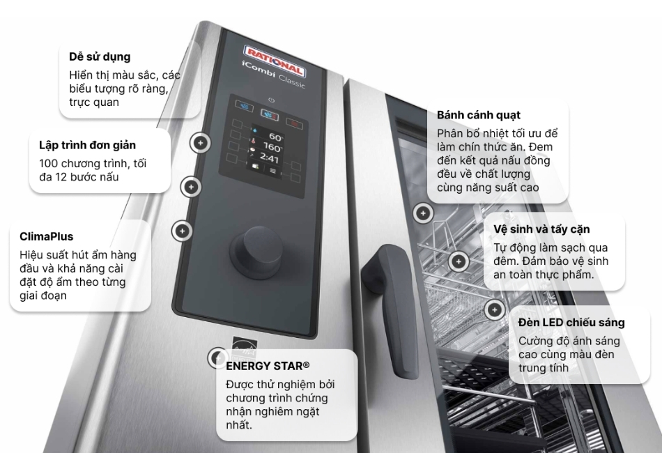 Vì sao bếp chuyên nghiệp nên dùng lò nướng Rational? 2 Những tính năng nổi bật của iCombi Classic 10 khay GN2/1