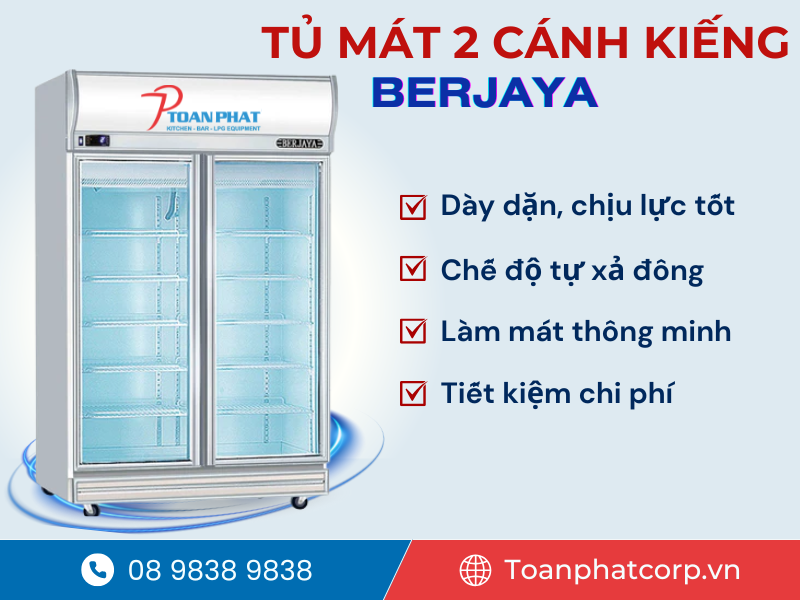 Tủ mát 2 cánh kiếng Berjaya cho bếp công nghiệp
