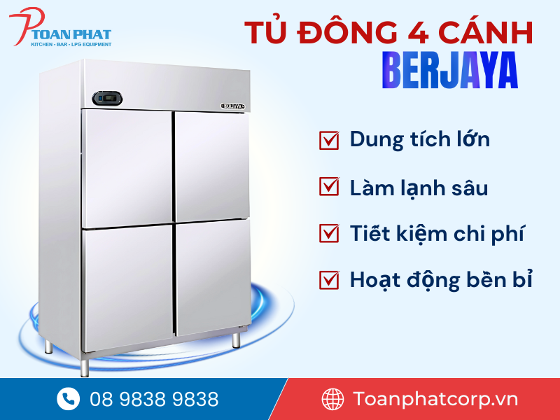 Dự án Bếp công nghiệp cho quán nướng BBQ Gà Núi Lửa Bình Thanh | Thi công bởi Toàn Phát 6 Tủ đông 4 cánh Berjaya cho bếp công nghiệp