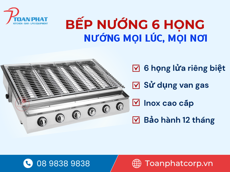 Dự án Bếp công nghiệp cho quán nướng BBQ Gà Núi Lửa Bình Thanh | Thi công bởi Toàn Phát 8 Bếp nướng 6 họng do Toàn Phát sản xuất