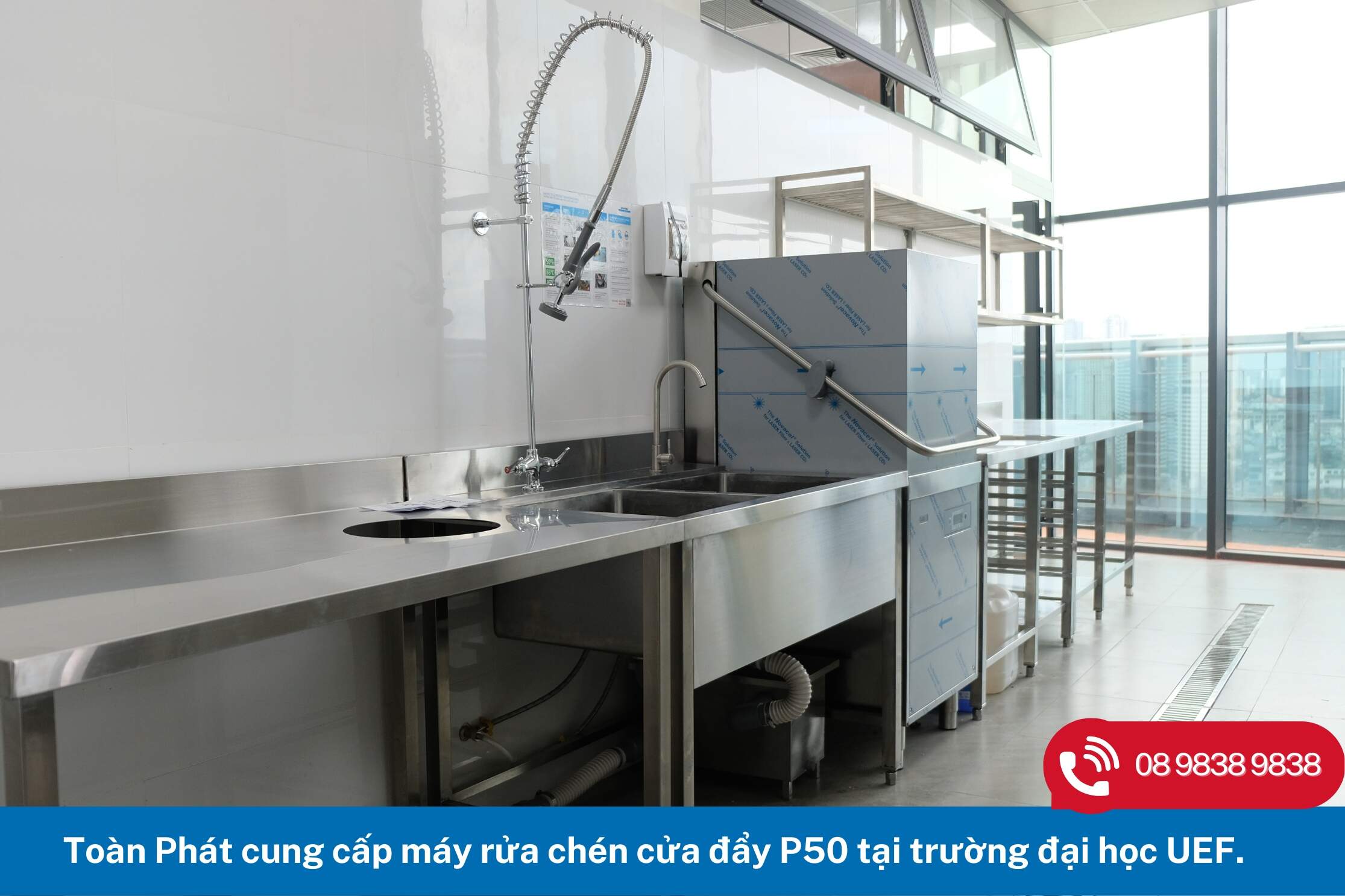 Toàn Phát thi công khu bếp thực hành cho trường đại học UEF – Nổi bật với máy rửa chén Winterhalter P50 4 Máy rửa chén công nghiệp cho trường đại học