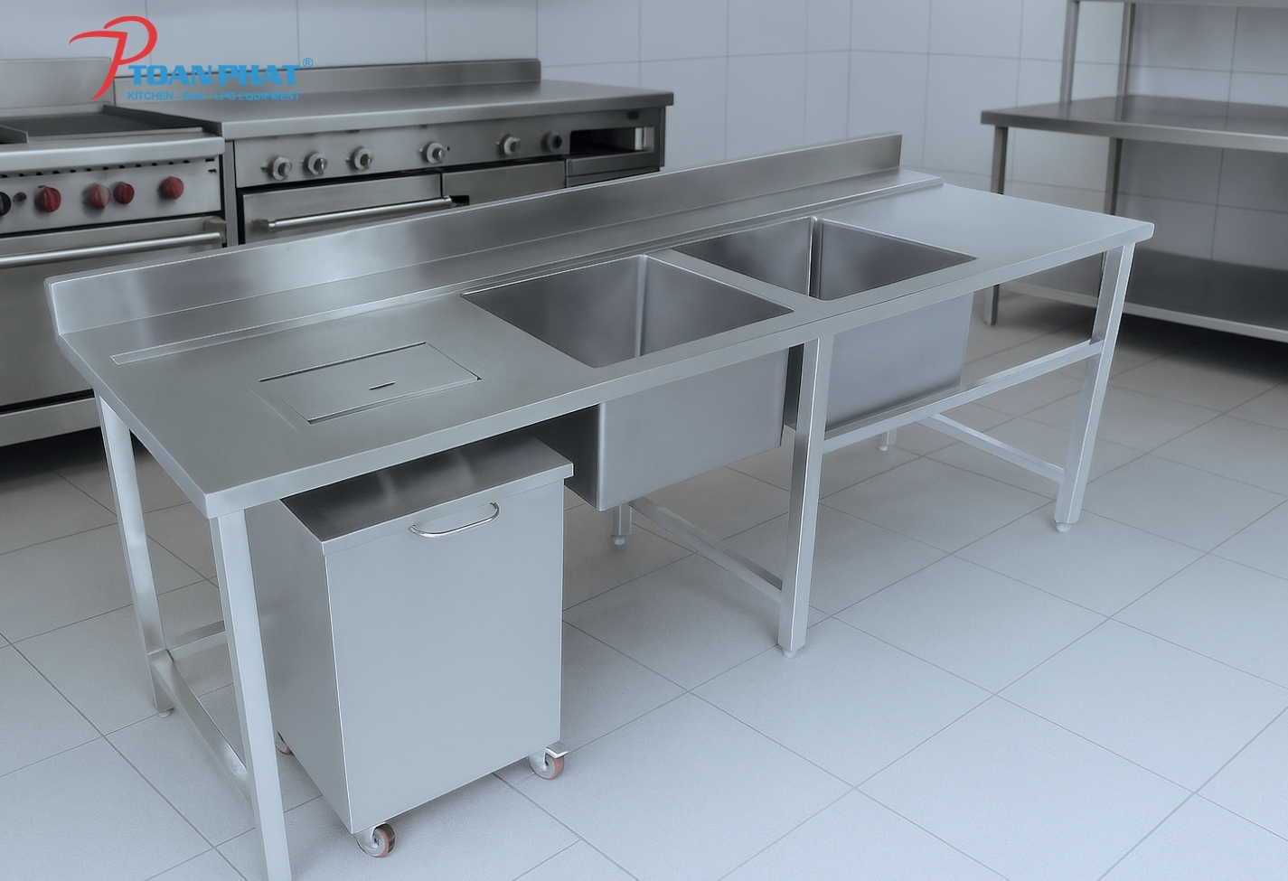 Hệ thống chậu rửa inox và thùng rác inox