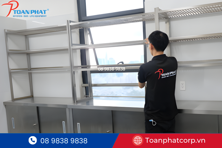 Tủ kết hợp kệ inox do Toàn Phát sản xuất và lắp đặt cho dự án