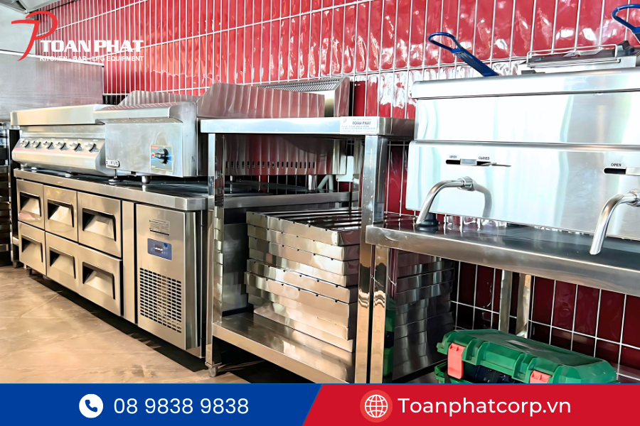 Dự án bếp công nghiệp nhà hàng tại tòa nhà Etown 6 | Thi công bởi Toàn Phát 5 Bàn mát ngăn kéo Okinaga do Toàn Phát cung cấp