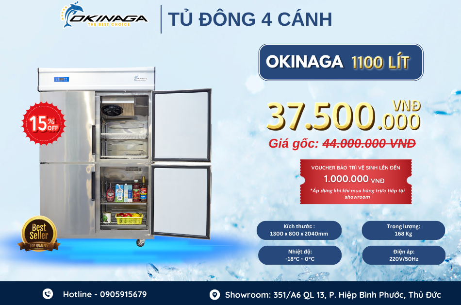 Tủ đông 4 cánh Okinaga - Giải pháp bảo quản thực phẩm tối ưu cho các nhà hàng 15 Tủ inox 4 cánh Okinaga giảm giá cực shock