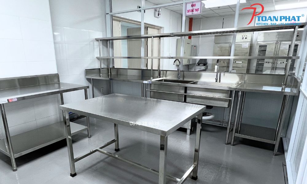 Bàn inox 1 tầng có gáy