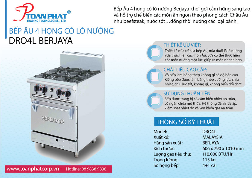 Bếp Âu 4 họng 12 Bếp Âu 4 họng có lò nướng Berjaya