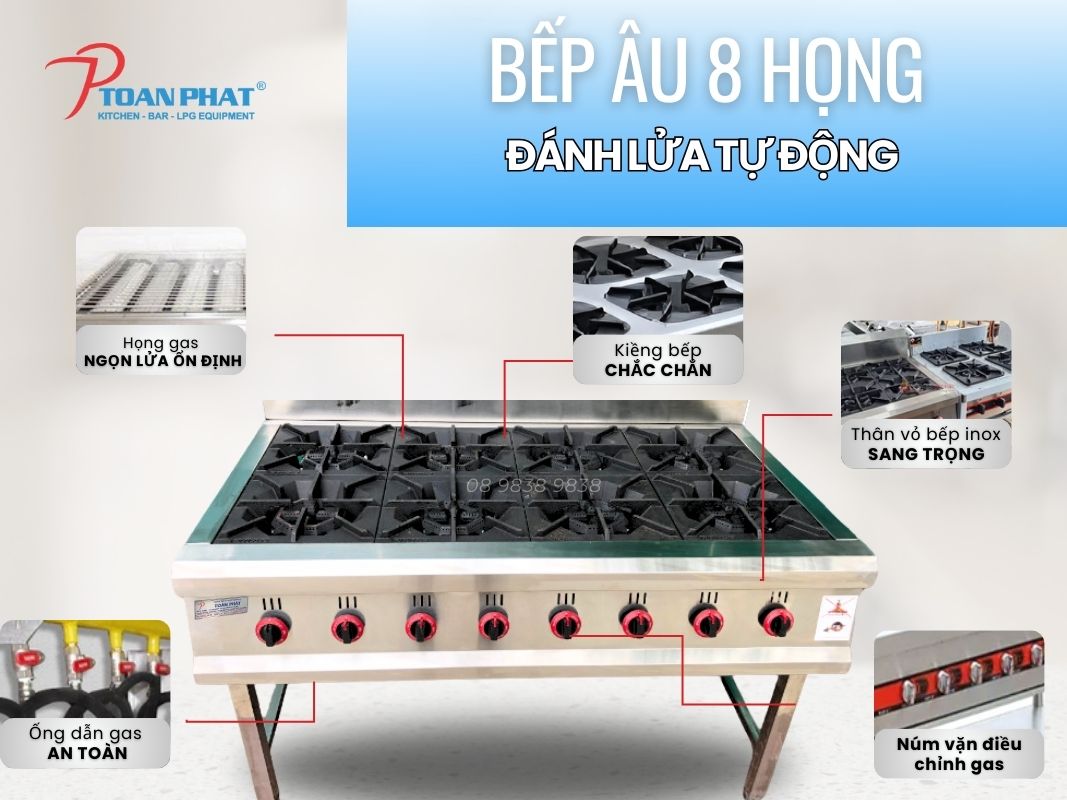 Bếp âu 8 họng 7 Cấu tạo chung của bếp Âu 8 họng