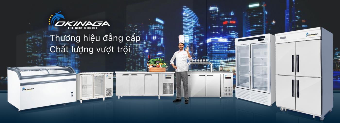 Nên mua thương hiệu tủ trưng bày bánh kem nào tốt? 4 Thương hiệu tủ lạnh công nghiệp OKINAGA