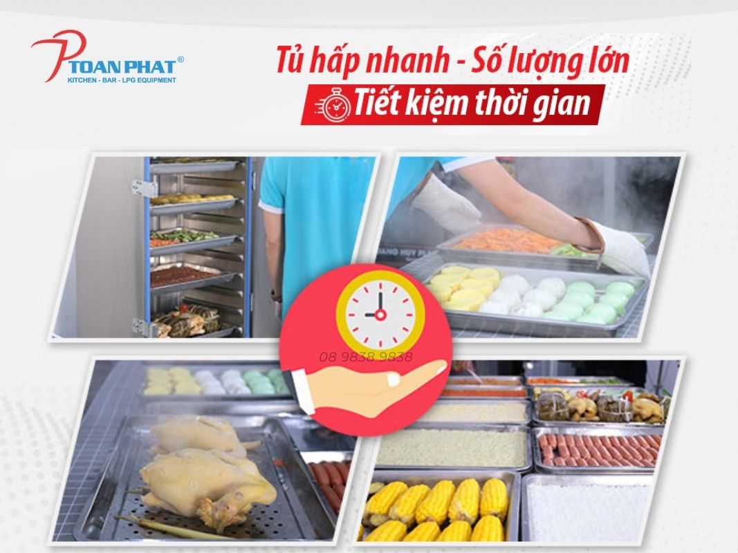 Tủ hấp công nghiệp giúp thực phẩm chín nhanh
