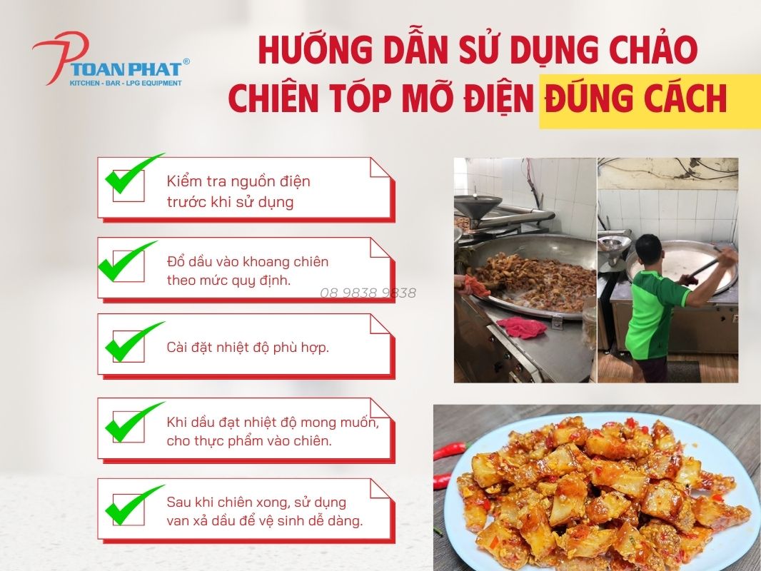 CHẢO CHIÊN TÓP MỠ CÔNG NGHIỆP 8 7. Hướng dẫn sử dụng chảo chiên tóp mỡ điện đúng cách