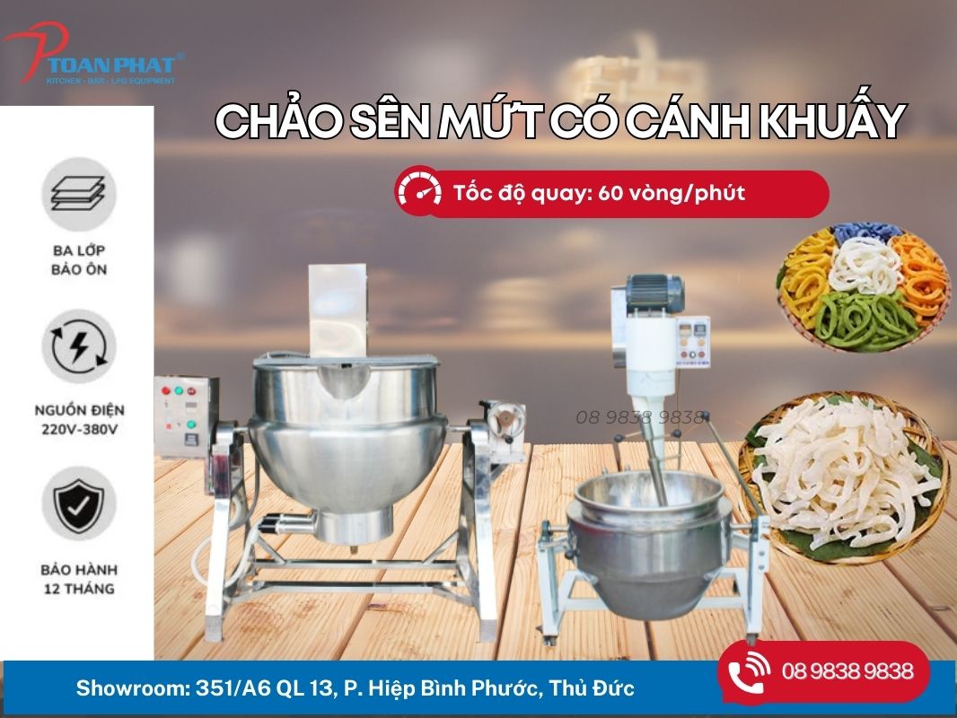 CHẢO SÊN MỨT CÓ CÁNH KHUẤY ĐA NĂNG 2 Chảo sên mứt có cánh khuấy công nghiêp Toàn Phát sản xuất