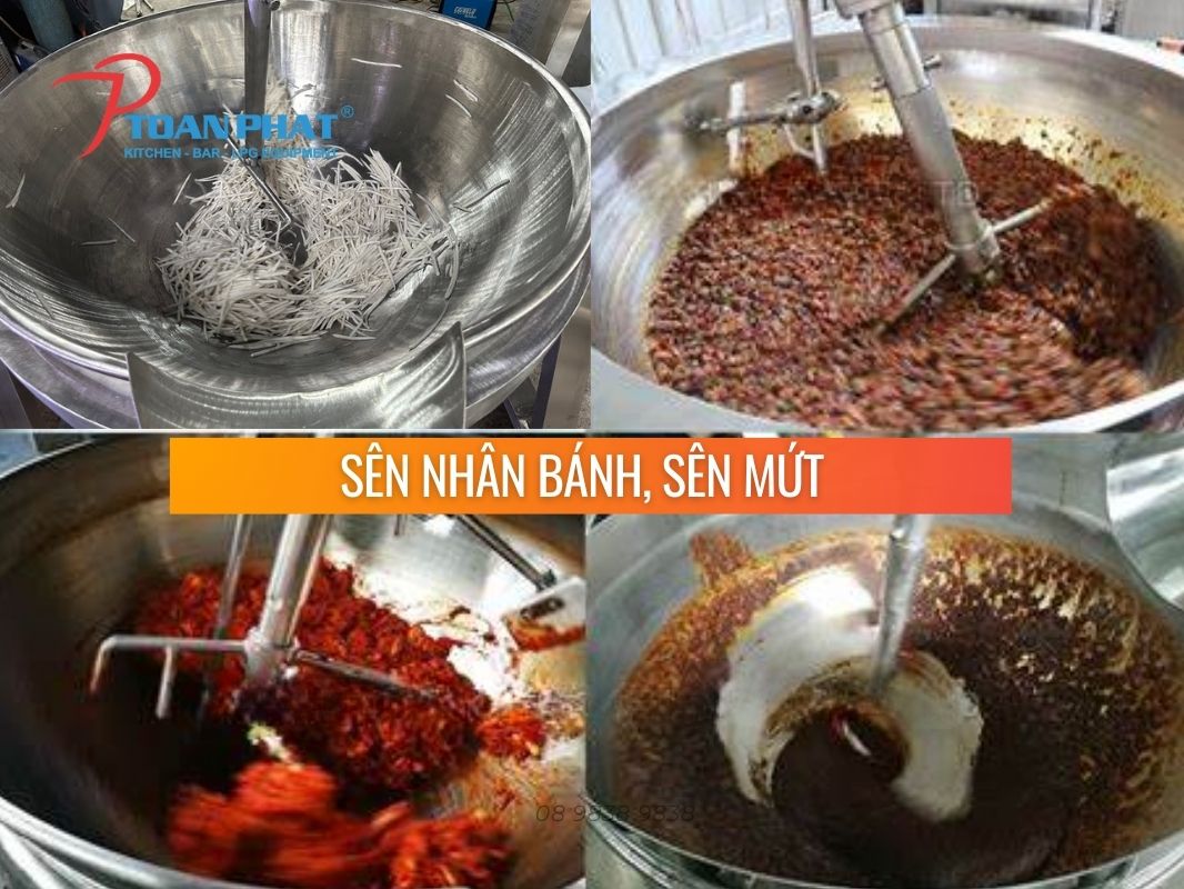 CHẢO SÊN MỨT CÓ CÁNH KHUẤY ĐA NĂNG 3 Chảo sên công nghiêp Toàn Phát sản xuất có nhiều loại và dung tích chảo