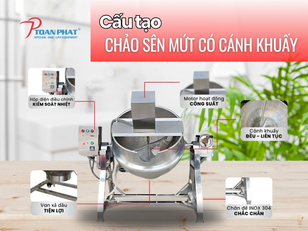 CHẢO SÊN MỨT CÓ CÁNH KHUẤY ĐA NĂNG 4 Cấu tạo Chảo sên mứt có cánh khuấy Toàn Phát sản xuất