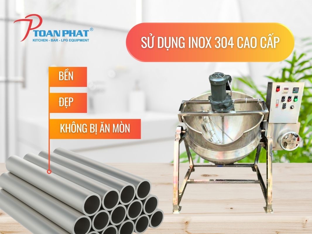 CHẢO XÀO NHÂN BÁNH TRUNG THU CÔNG NGHIỆP 200L 6 Chất liệu 304 inox cao cấp bền bỉ được sử dụng cho chảo xào công nghiệp Toàn Phát