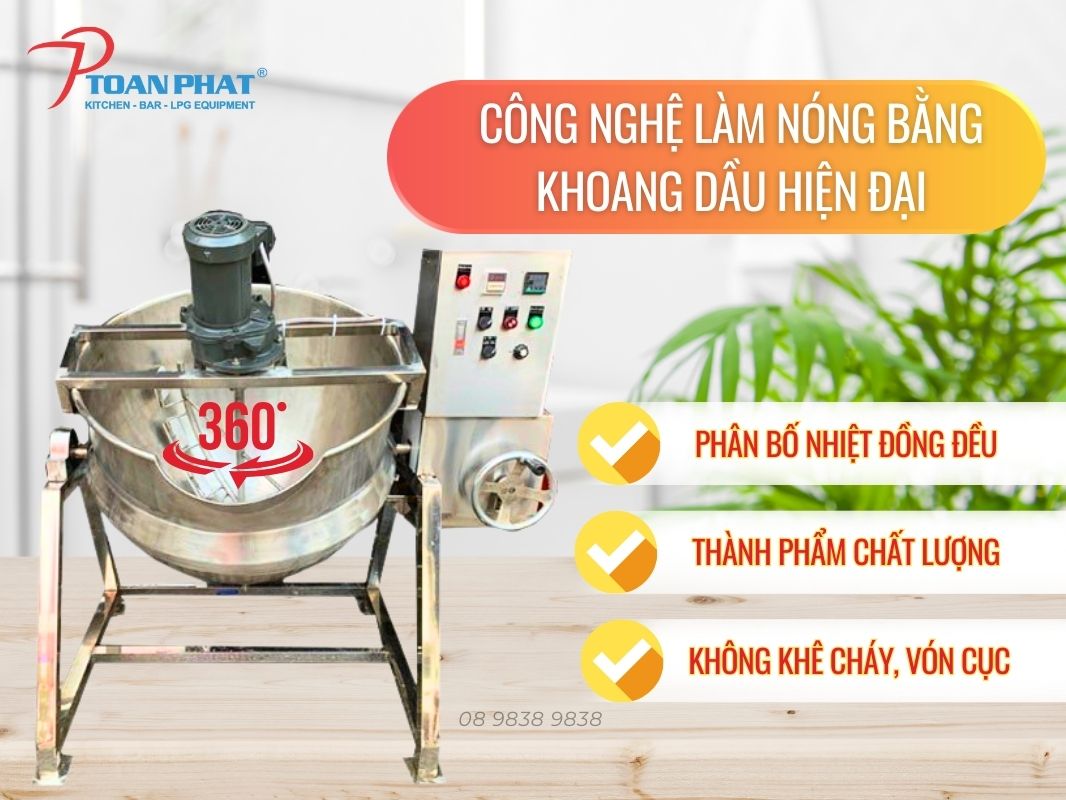 CHẢO XÀO NHÂN BÁNH TRUNG THU CÔNG NGHIỆP 200L 5 Cơ chế khuấy tự động, chống khê cháy của chảo xào công nghiệp Toàn Phát
