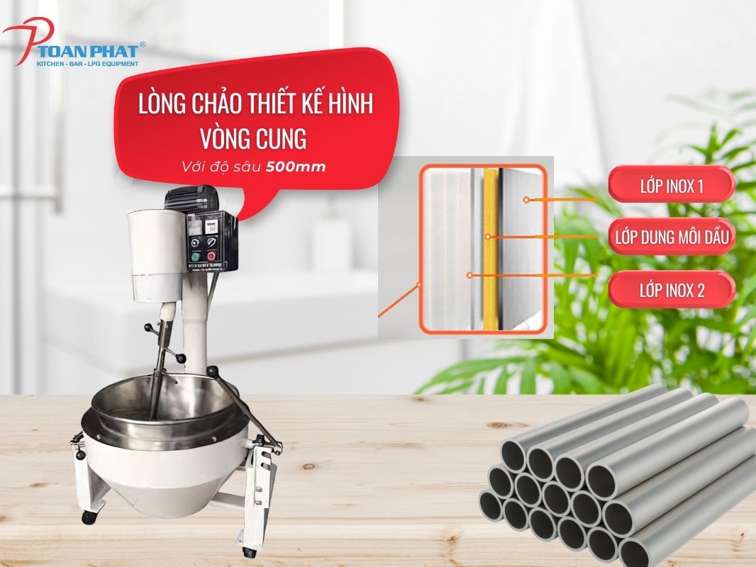 CHẢO XÀO NHÂN CÁNH KHUẤY LỆCH TÂM 35L 6 Thiết kế inox 304 bên bỉ Chảo xào nhân cánh khuấy lệch tâm 35L