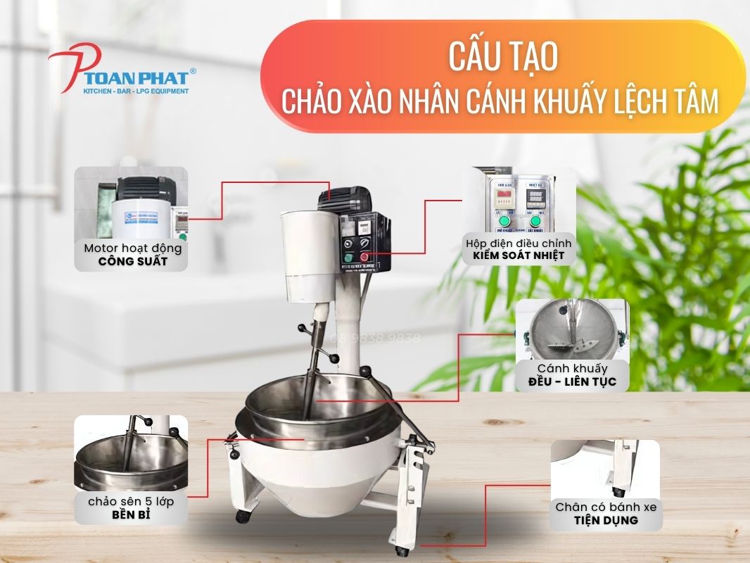 CHẢO XÀO NHÂN CÁNH KHUẤY LỆCH TÂM 35L 4 Cấu tạo Chảo xào nhân cánh khuấy lệch tâm 35L