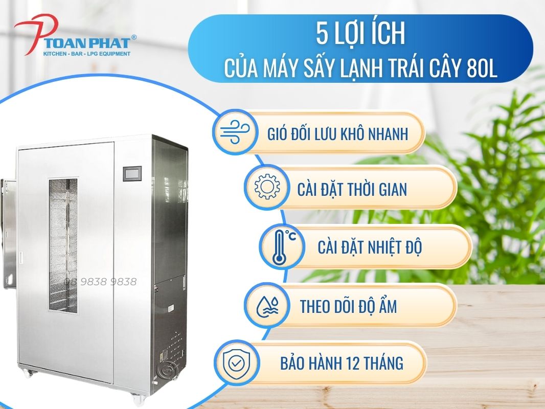 MÁY SẤY TRÁI CÂY DUNG TÍCH 80 LÍT 7 Ưu điểm Máy sấy trái cây dung tích 80L