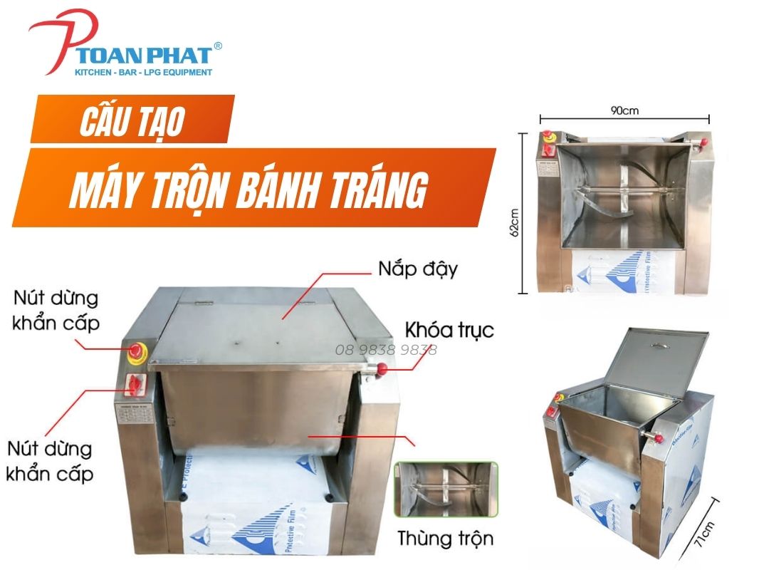 MÁY TRỘN BÁNH TRÁNG DUNG TÍCH LỚN 3 Cấu tạo máy trộn bánh tráng công nghiệp Toàn Phát