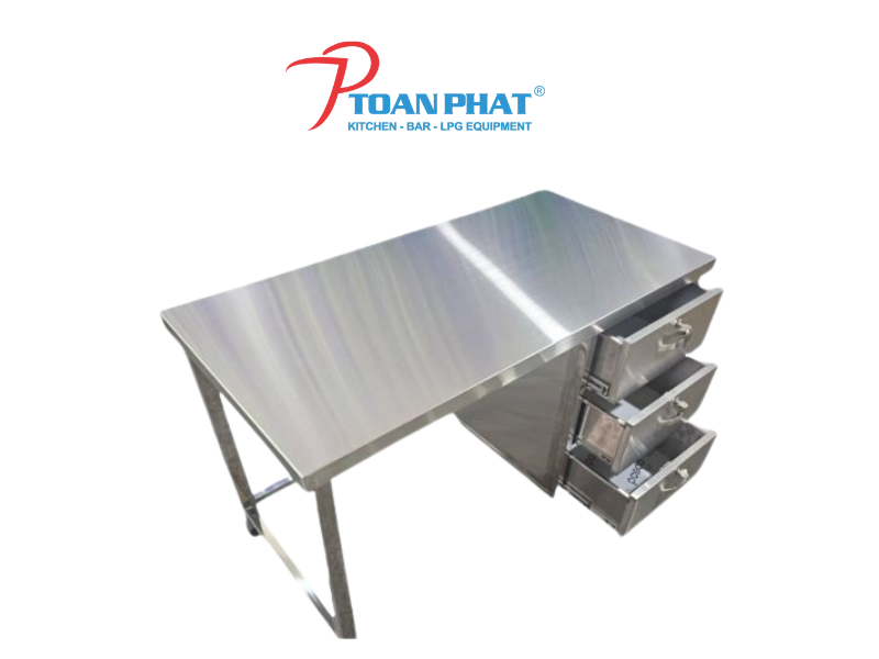 BÀN LÀM VIỆC INOX 304 CÓ 3 HỌC KÉO CAO CẤP 2 Bàn làm việc inox 304