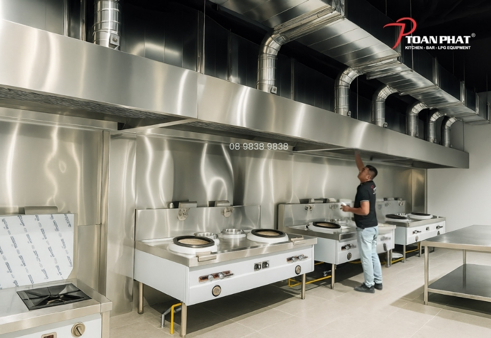Thi công lắp đặt bếp công nghiệp cho nhà hàng tiệc cưới Đồng Xanh