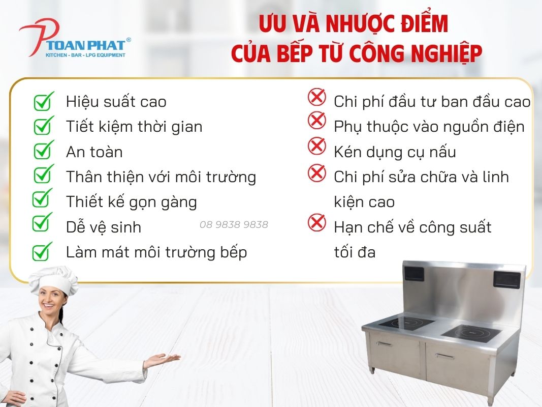 So sánh bếp từ công nghiệp và bếp gas công nghiệp: Dùng cái nào tiết kiệm hơn? 3 Ưu và nhược điểm của bếp từ công nghiệp