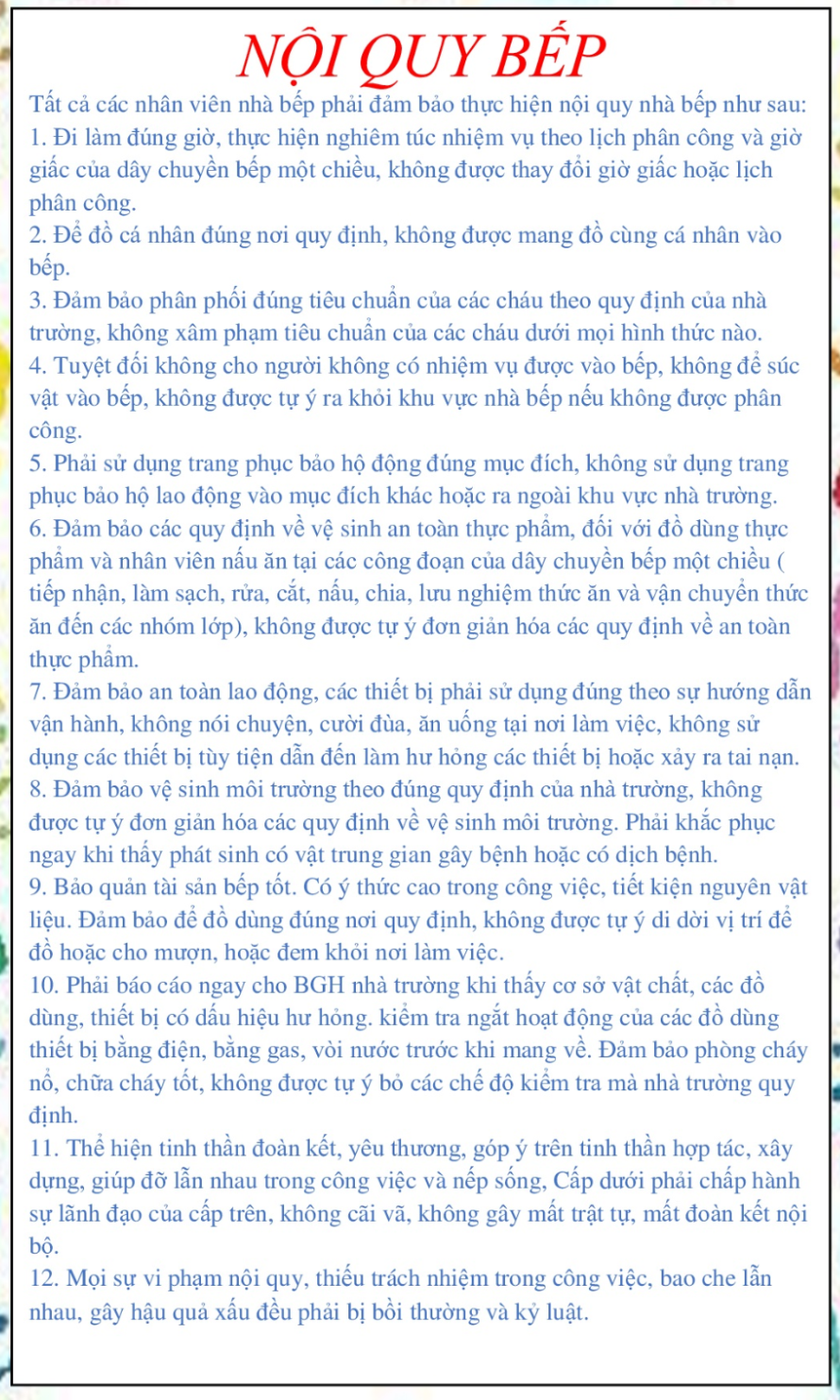 Nội quy nhà bếp trường mầm non chuyên nghiệp, an toàn, đầy đủ nhất 5 Tham khảo mẫu nội quy nhà bếp trường mầm non