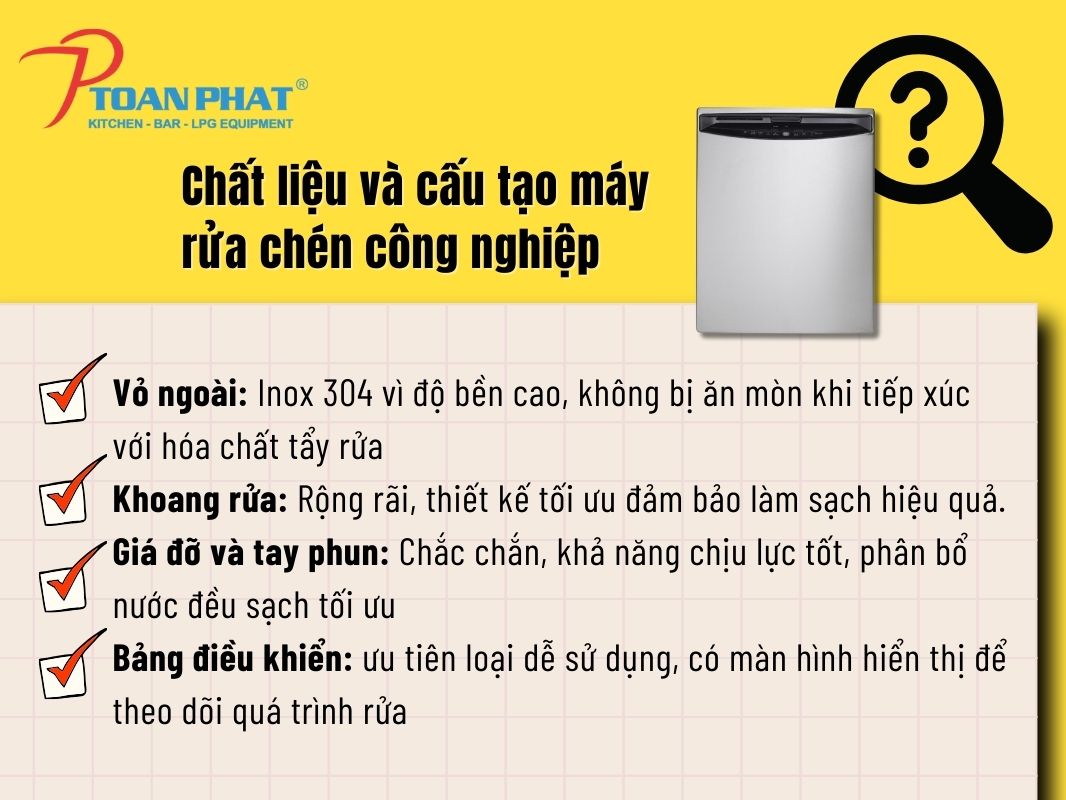 Những lưu ý khi mua máy rửa bát công nghiệp bạn cần biết 3 Chất liệu và cấu tạo máy rửa chén công nghiệp