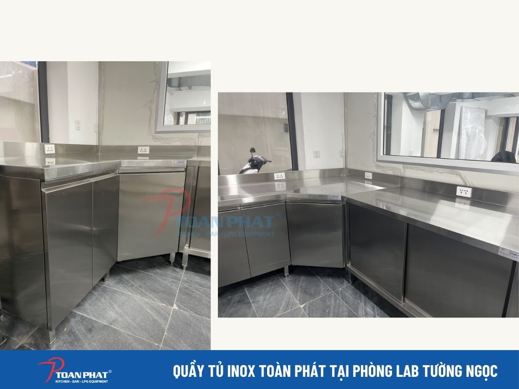 DỰ ÁN TIÊU BIỂU: BẾP CÔNG TY PHÒNG LAB TƯỜNG NGỌC 2 Bàn tủ Inox do Toàn Phát sản xuất