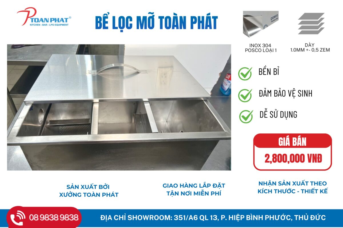 DỰ ÁN TIÊU BIỂU: THI CÔNG BẾP NHÀ HÀNG ÂU CHIIK STEAK AND PASTA 6 Bể lọc mỡ Toàn Phát