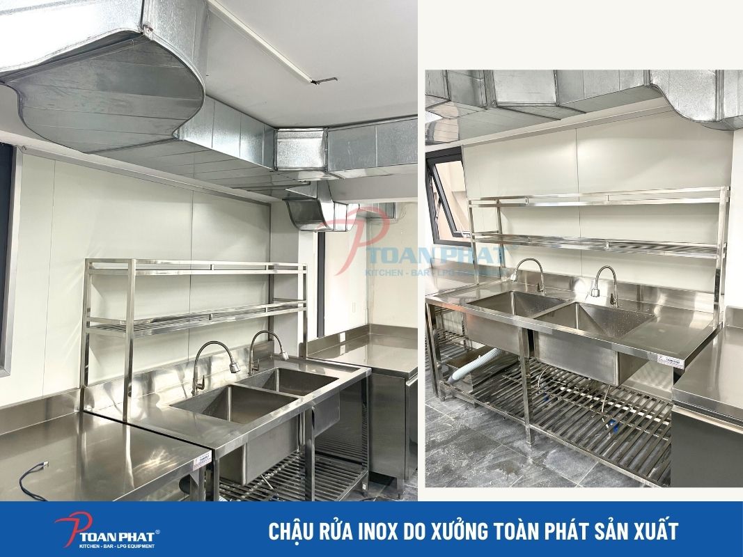 DỰ ÁN TIÊU BIỂU: BẾP CÔNG TY PHÒNG LAB TƯỜNG NGỌC 3 Chậu rửa inox do Toàn Phát sản xuất tại phòng Lab Tường Ngọc
