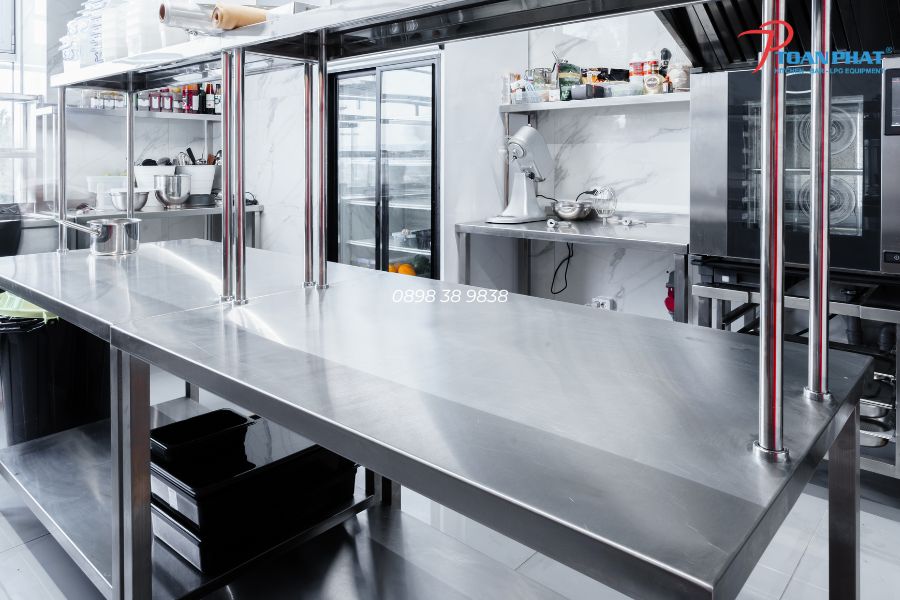 GIẢI PHÁP THI CÔNG BẾP BÁNH – BAKERY 3 Line giữa, bàn bếp trung tâm trong khu bếp bánh