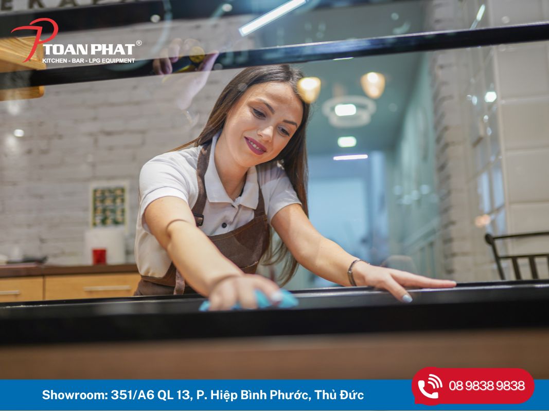 Cách sử dụng tủ trưng bày bánh kem chi tiết cho chủ cửa hàng mới chi tiết từ A đến Z 3 Thường xuyên vệ sinh tủ bánh kem sạch sẽ