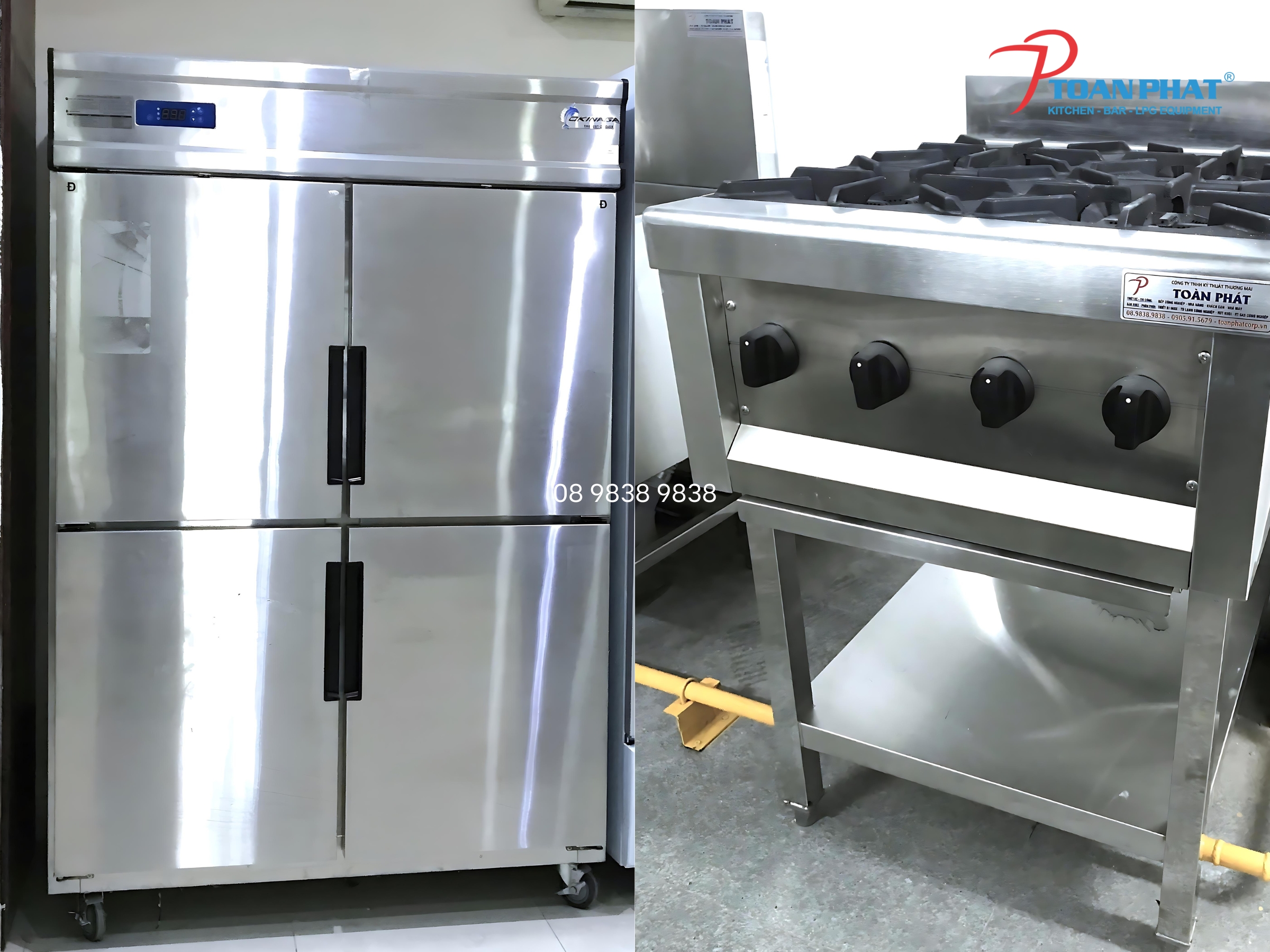TOÀN PHÁT THIẾT KẾ THI CÔNG TRỌN GÓI BẾP ĂN CÔNG NGHIỆP OVILEY 3 Tủ đông 4 cánh và bếp Âu 4 họng chất lượng cao