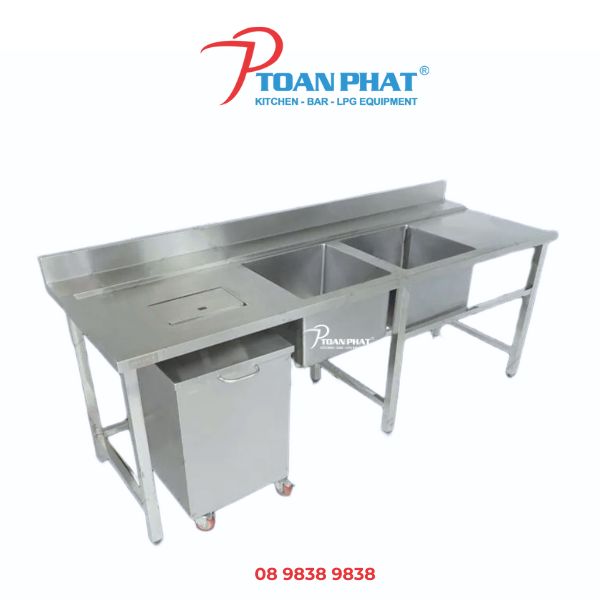 CHẬU RỬA INOX ĐÔI CÓ THÙNG XẢ RÁC 2 Chậu rửa inox đôi có thùng xả rác