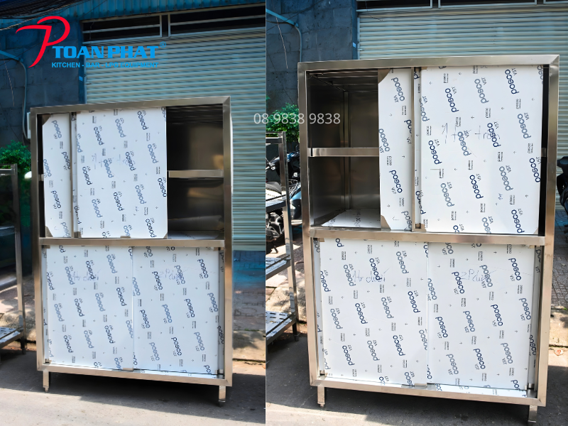 Tổng quan về tủ inox 4 tầng hai cửa lùa do Toàn Phát sản xuất trực tiếp tại xưởng