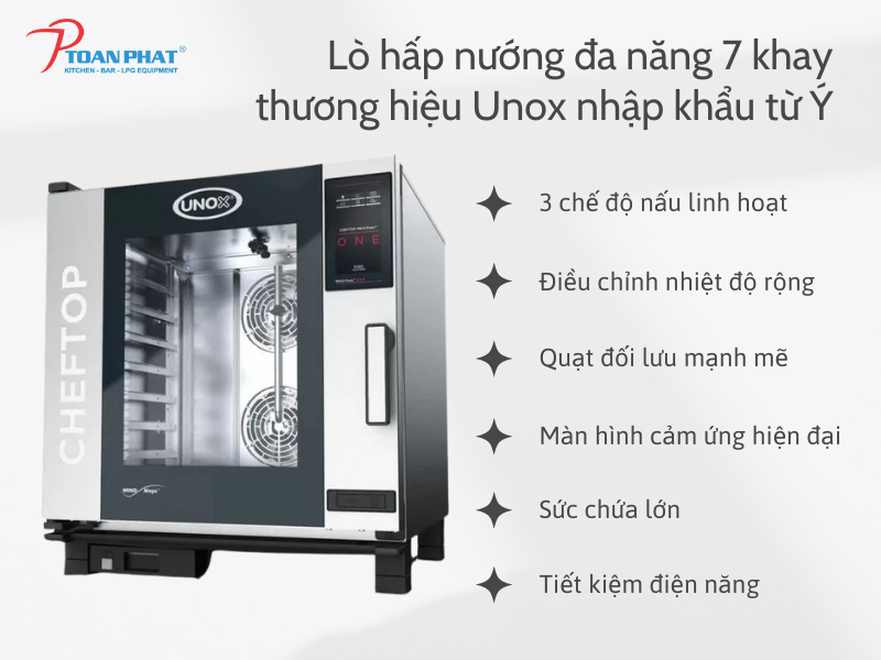 Dự án Bếp Công nghiệp nhà máy GN Food - Lò hấp nướng đa năng Unox 7 khay 4 Lò hấp nướng đa năng 7 khay thương hiệu Unox nhập khẩu từ Ý