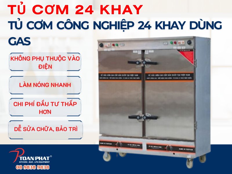 TOP 5 tủ cơm công nghiệp 24 khay giá tốt | Bảo hành 1 năm 4 Tủ cơm công nghiệp 24 khay sử dụng gas