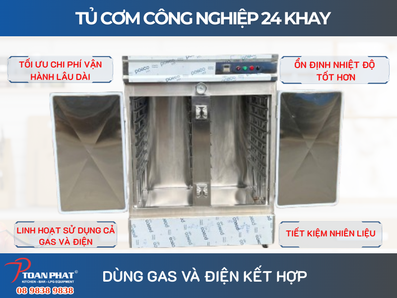 TOP 5 tủ cơm công nghiệp 24 khay giá tốt | Bảo hành 1 năm 5 Tủ cơm công nghiệp 24 khay dùng gas và điện kết hợp