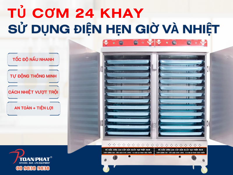 Tủ cơm công nghiệp sử dụng điện, có hẹn giờ và điều chỉnh nhiệt độ