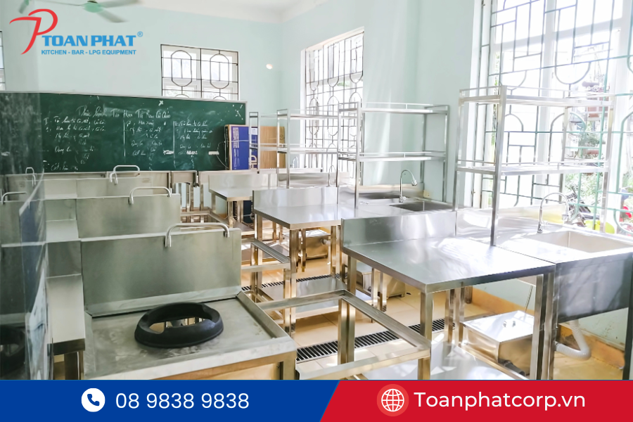 Dự án bếp thực hành cho Trường Trung cấp Kỹ thuật Yên Thành 7 Khu bếp thực hành trường học trang bị đầy đủ thiết bị inox hiện đại